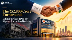 IDBI Bank acquisition: Fairfax’s ₹52,800 crore bet on India’s banking sector, illustrated by the bank’s transformation from financial distress to a modern institution.